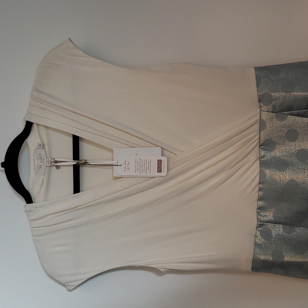 Ted Baker Blue Macal Patchwork Wrap Dress Sz 3 - Picture 2 of 10